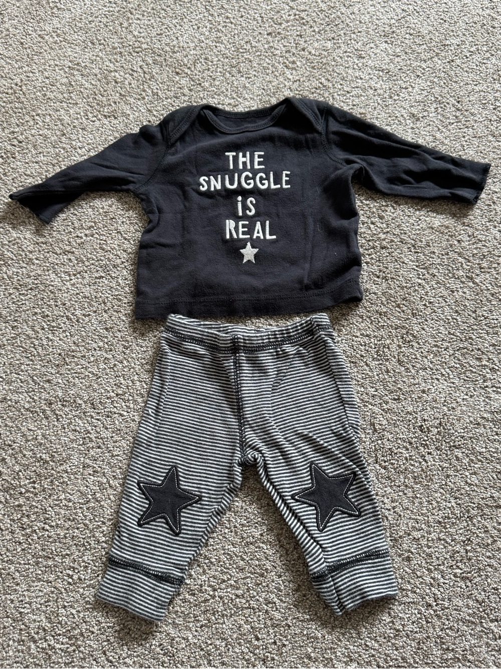 Carter's Black and Gray Striped baby Matching Set - "The Snuggle Is Real"